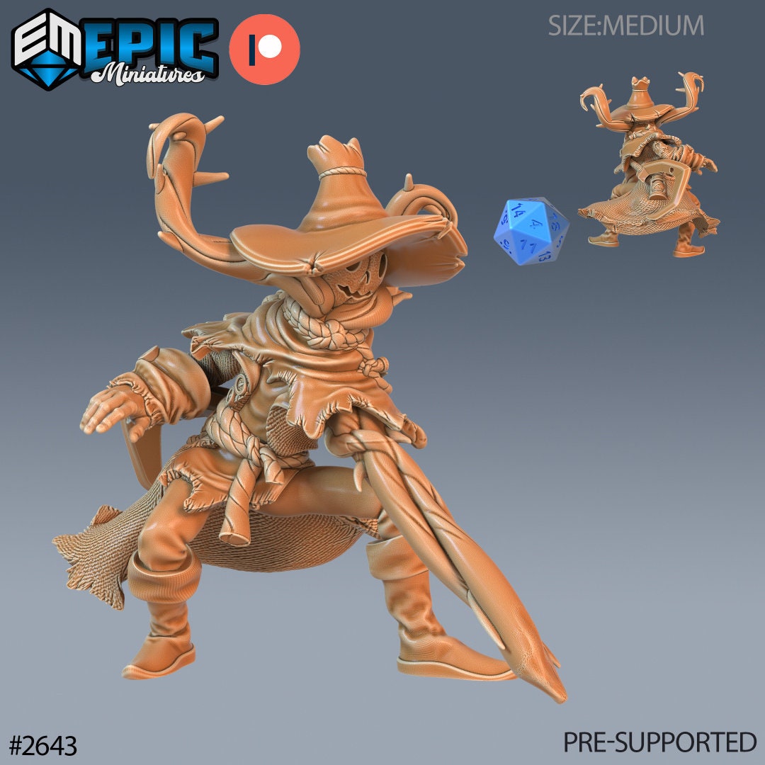 Resin miniature by Epic Miniatures. Pumpkin-headed scarecrow option #1: wielding his vine arm as a club/sword.