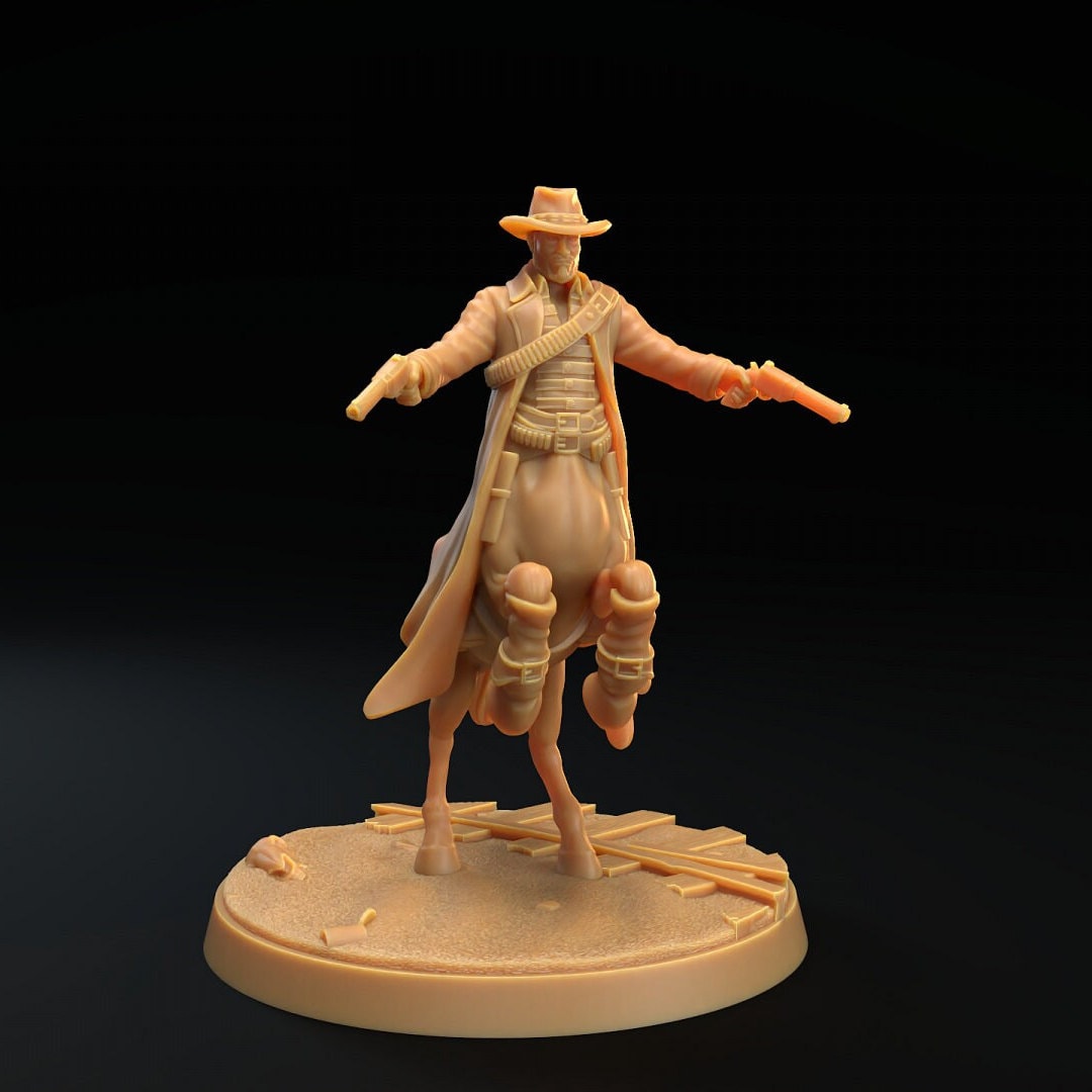 Cowboy centaur resin miniature by The Dragon Trappers Lodge, variant #2 with dual pistols.