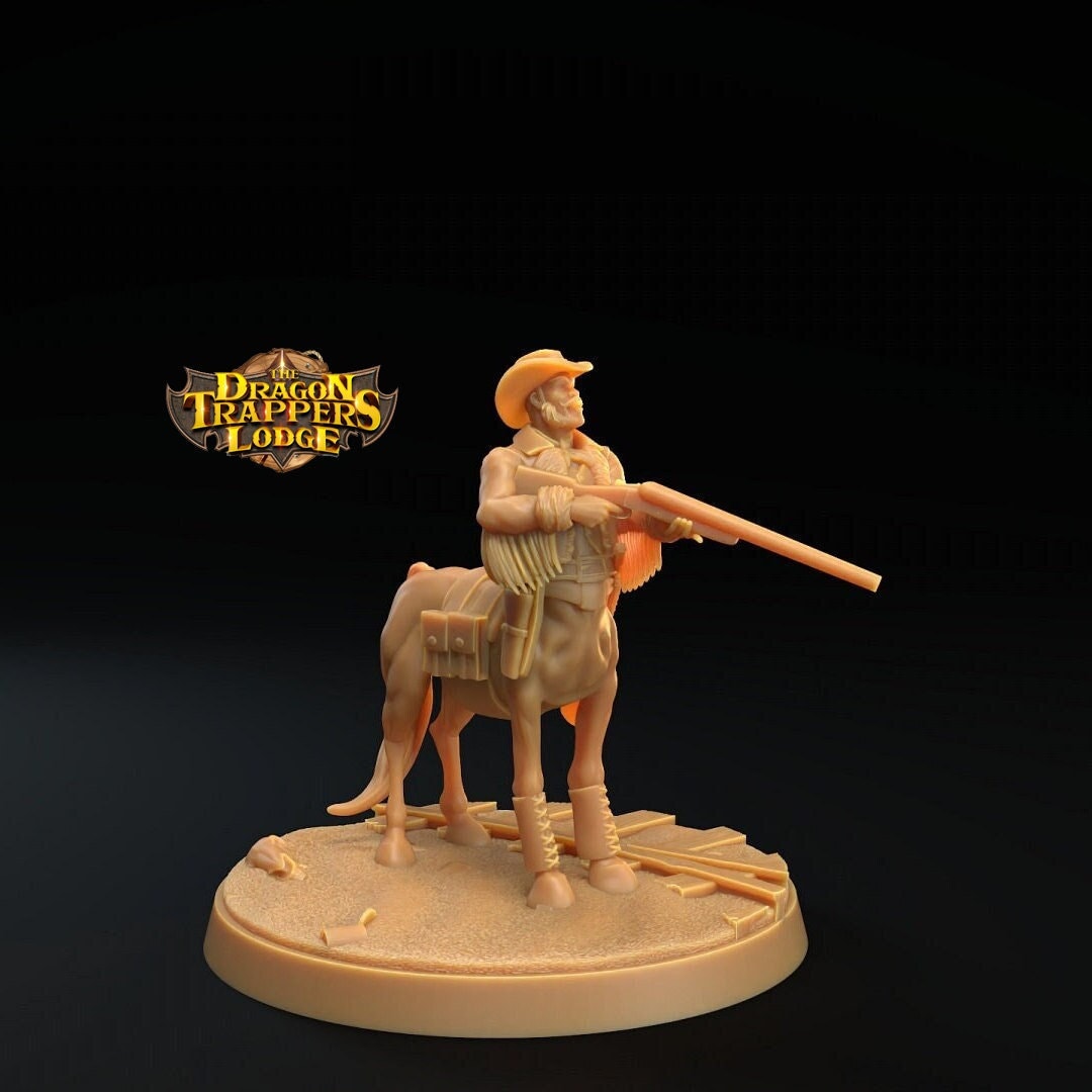 Cowboy centaur resin miniature by The Dragon Trappers Lodge, variant #1 with rifle.