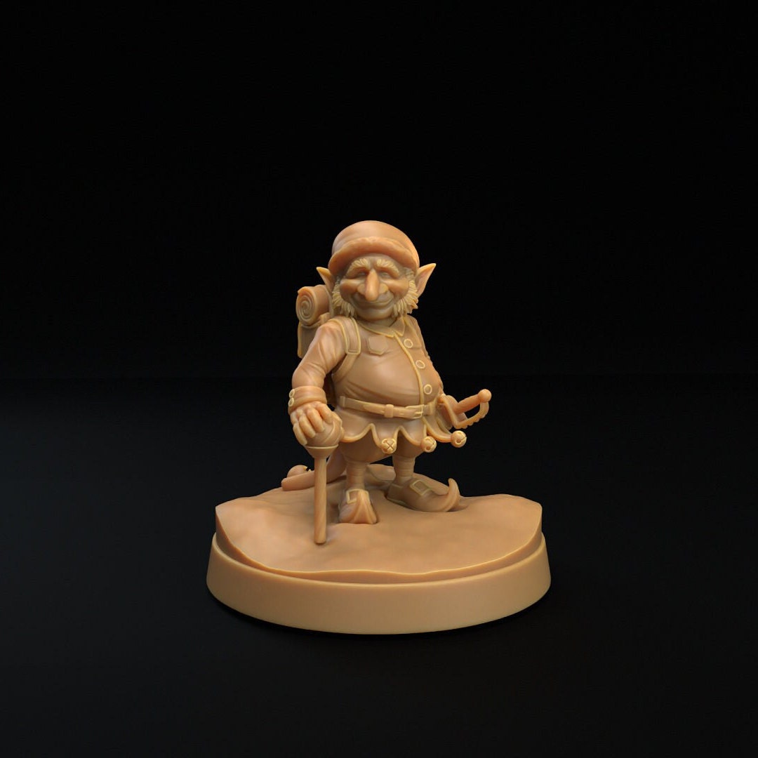 Christmas elf resin miniature by The Dragon Trapper's Lodge. Version #4: using a walking cane.