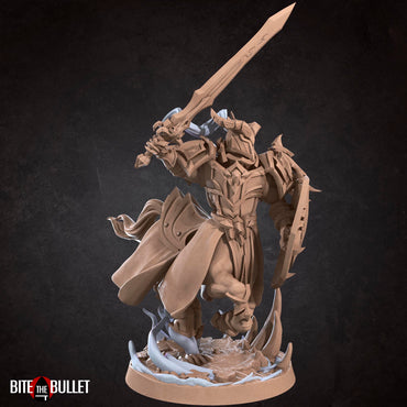 Horned centaur knight resin miniature by Bite the Bullet. Version #1: sword and shield.