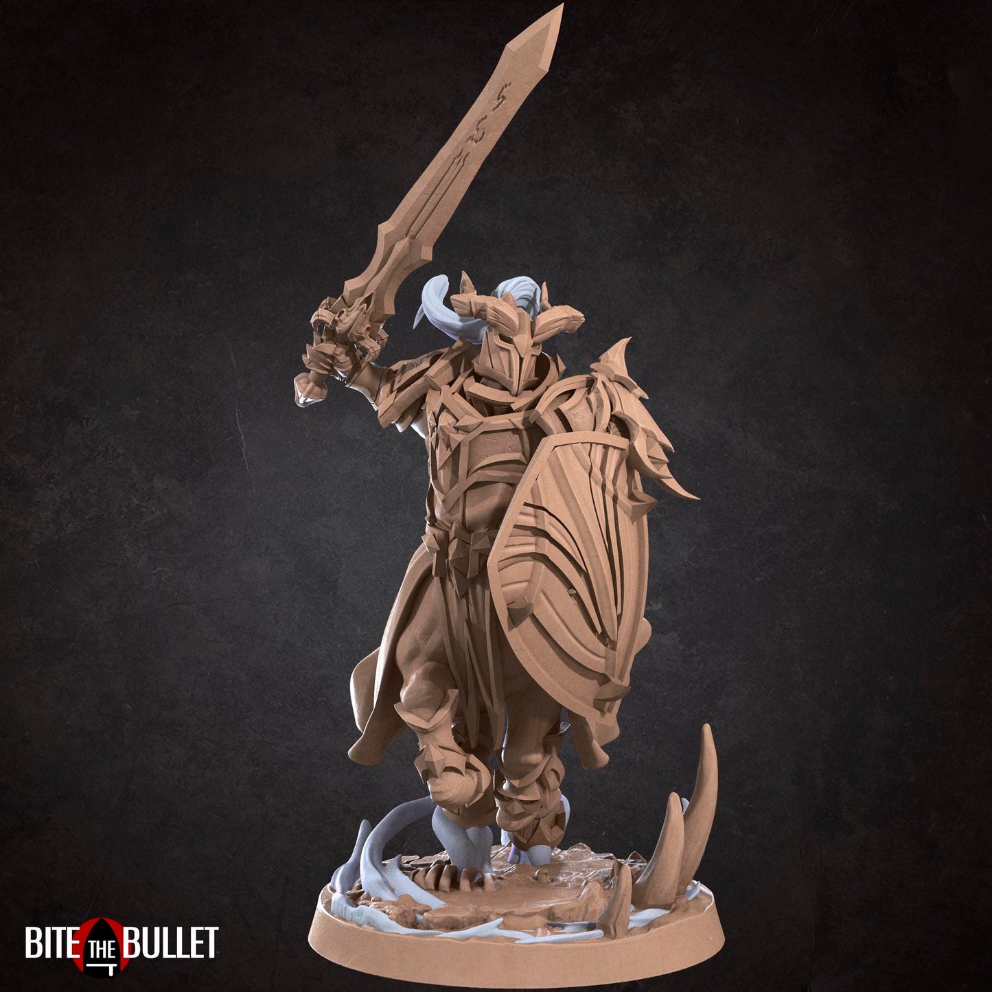 Horned centaur knight resin miniature by Bite the Bullet. Version #1: sword and shield.