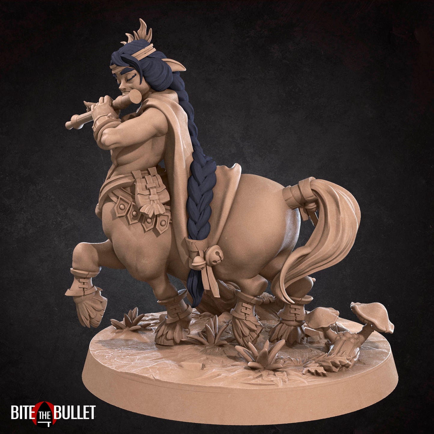Centaur bard playing a flute; resin miniature by Bite the Bullet.