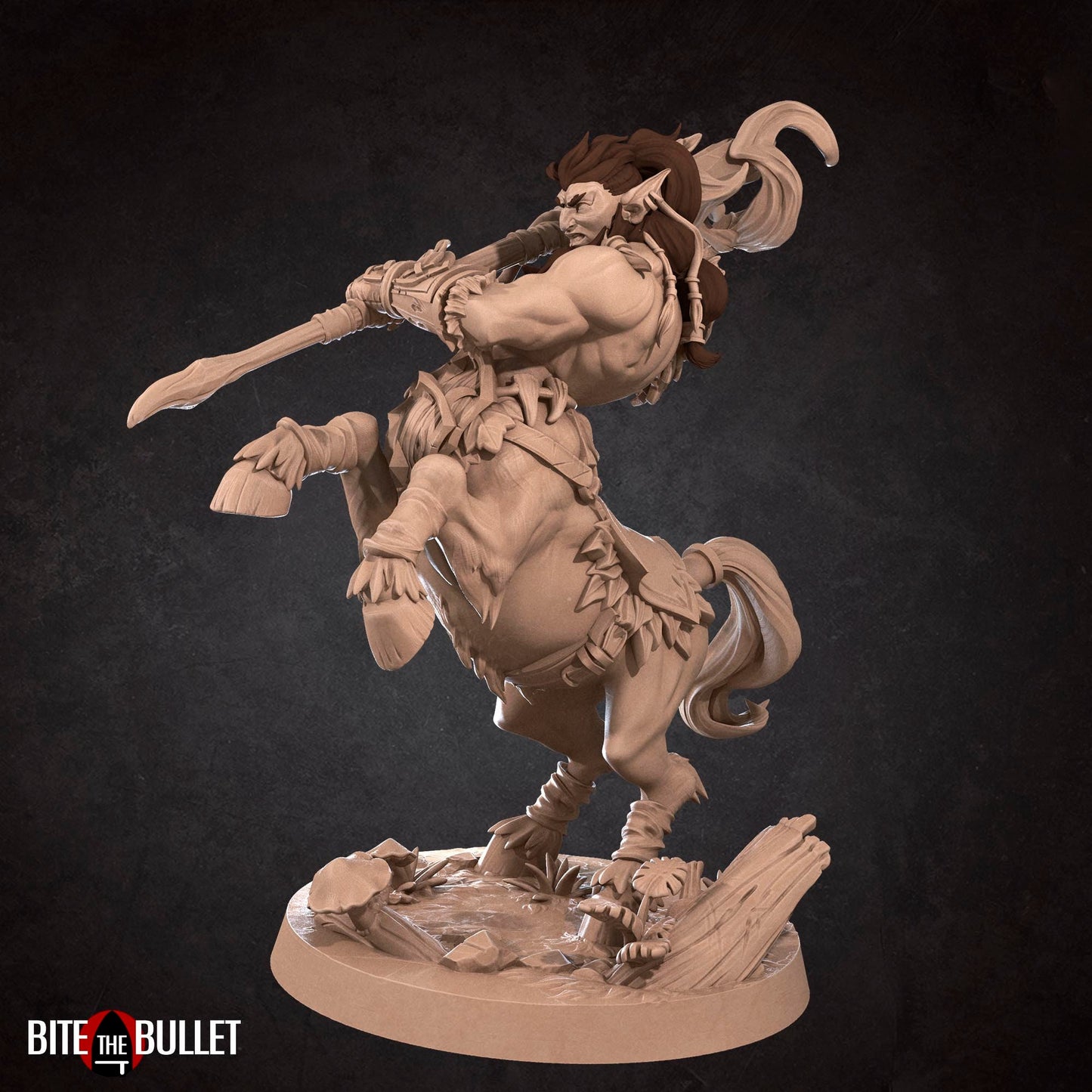 Centaur druid resin miniature by Bite the Bullet. Version #2: heavy staff.