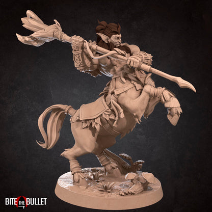 Centaur druid resin miniature by Bite the Bullet. Version #2: heavy staff.