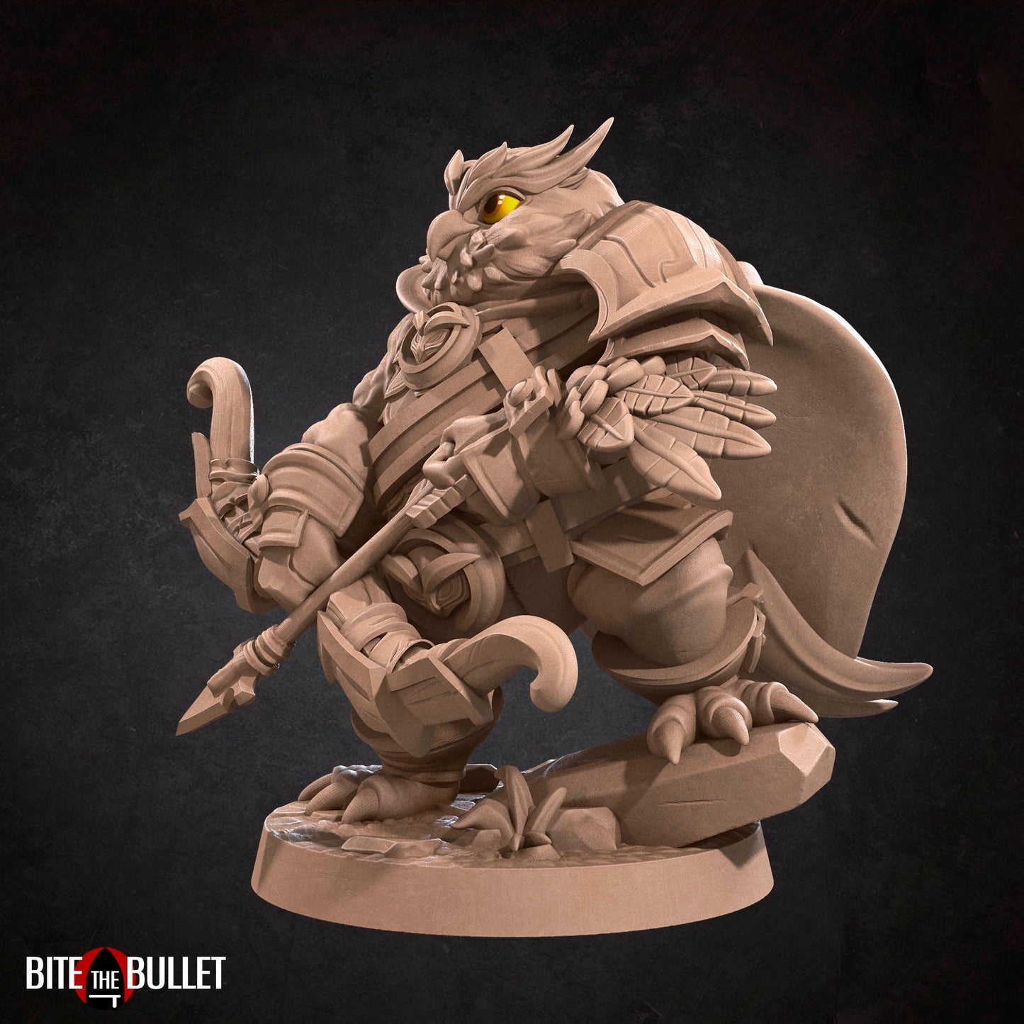 Owlfolk ranger (anthropomorphic owl) resin miniature by Bite the Bullet.