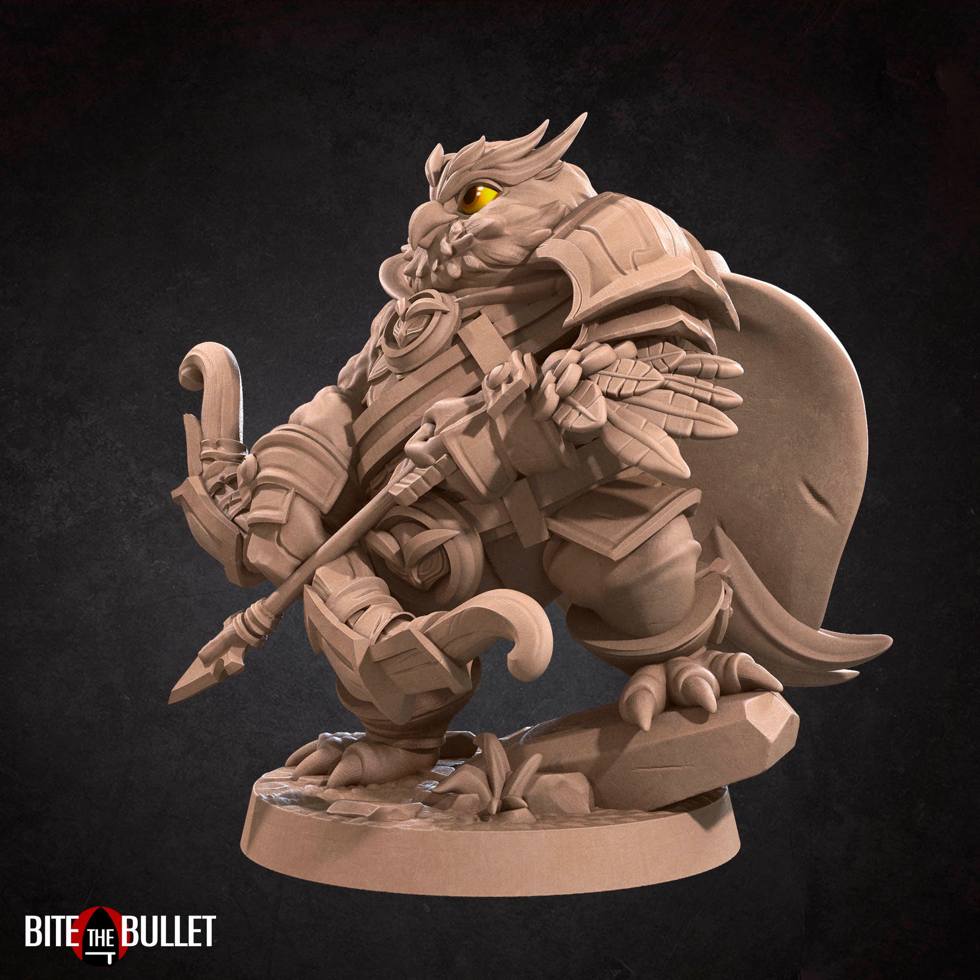 Owlfolk ranger (anthropomorphic owl) resin miniature by Bite the Bullet.