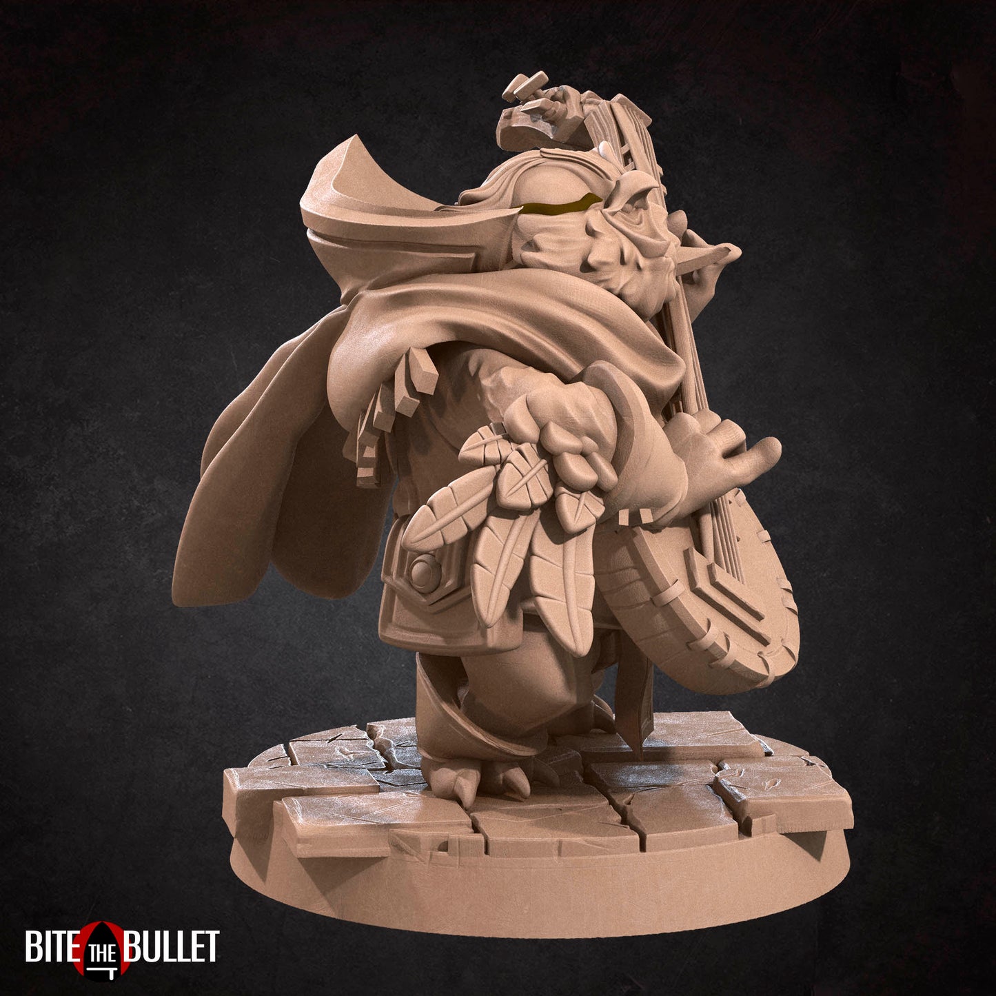 Owlfolk bard (anthropomorphic owl) resin miniature by Bite the Bullet.