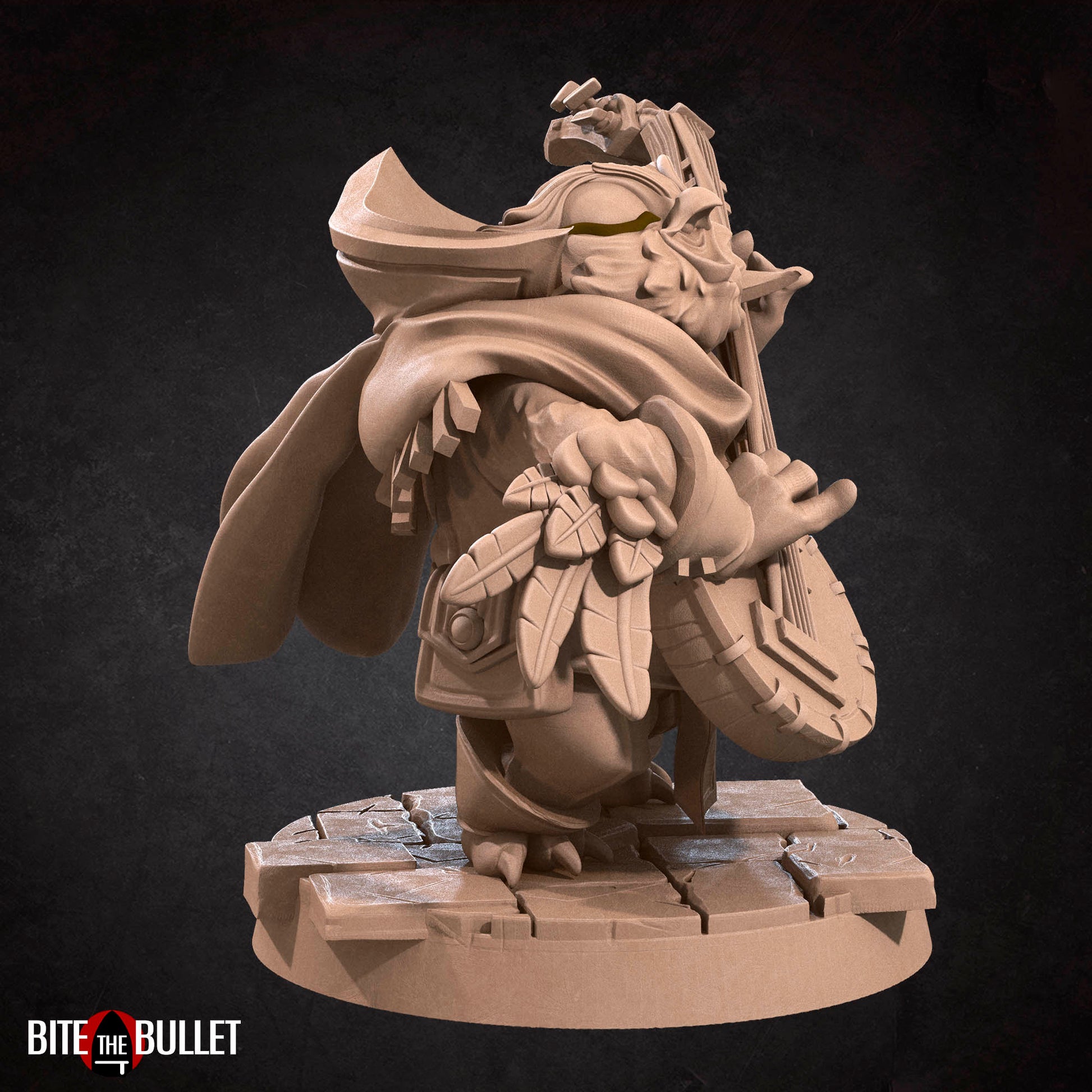 Owlfolk bard (anthropomorphic owl) resin miniature by Bite the Bullet.