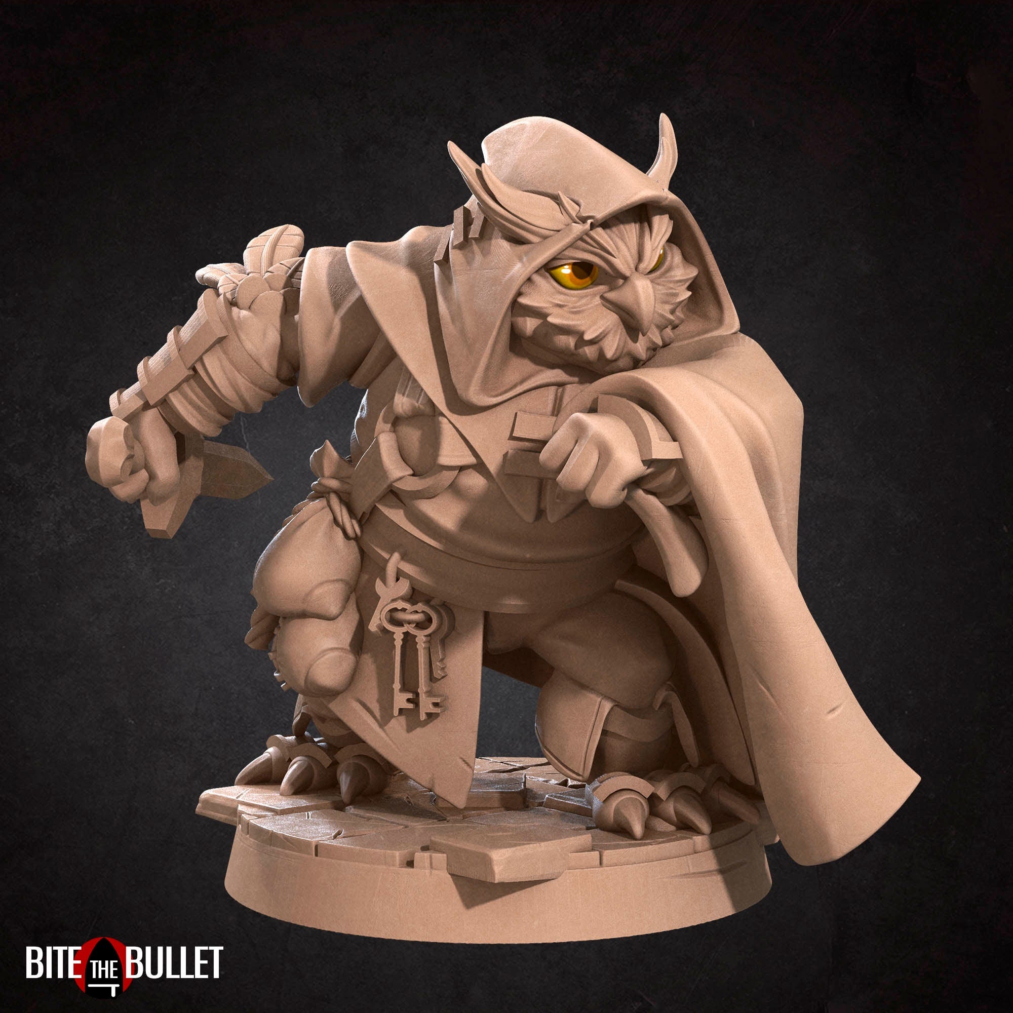 Owlfolk rogue (anthropomorphic owl) resin miniature by Bite the Bullet.