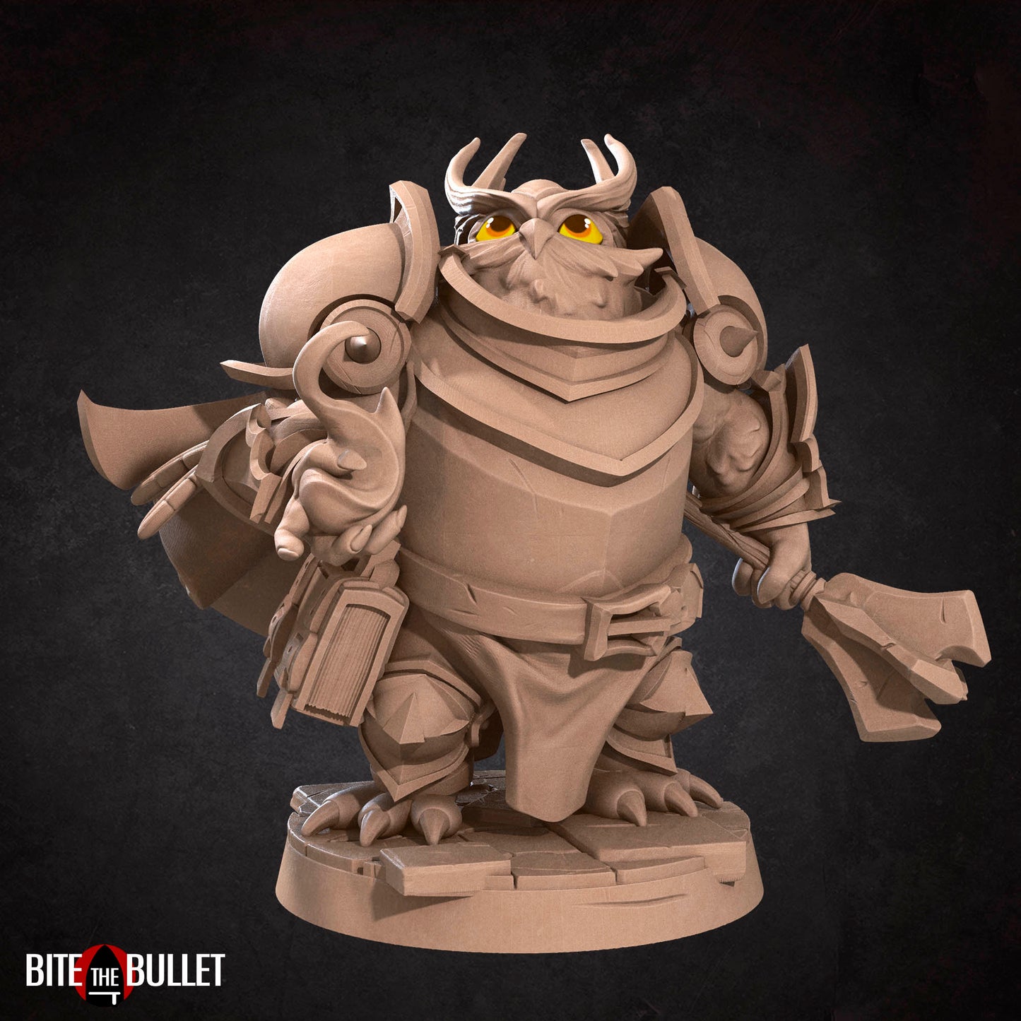 Owlfolk cleric (anthropomorphic owl) resin miniature by Bite the Bullet.