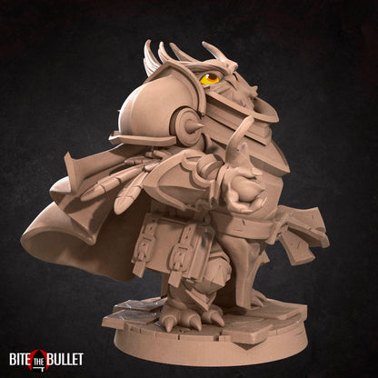Owlfolk cleric (anthropomorphic owl) resin miniature by Bite the Bullet.
