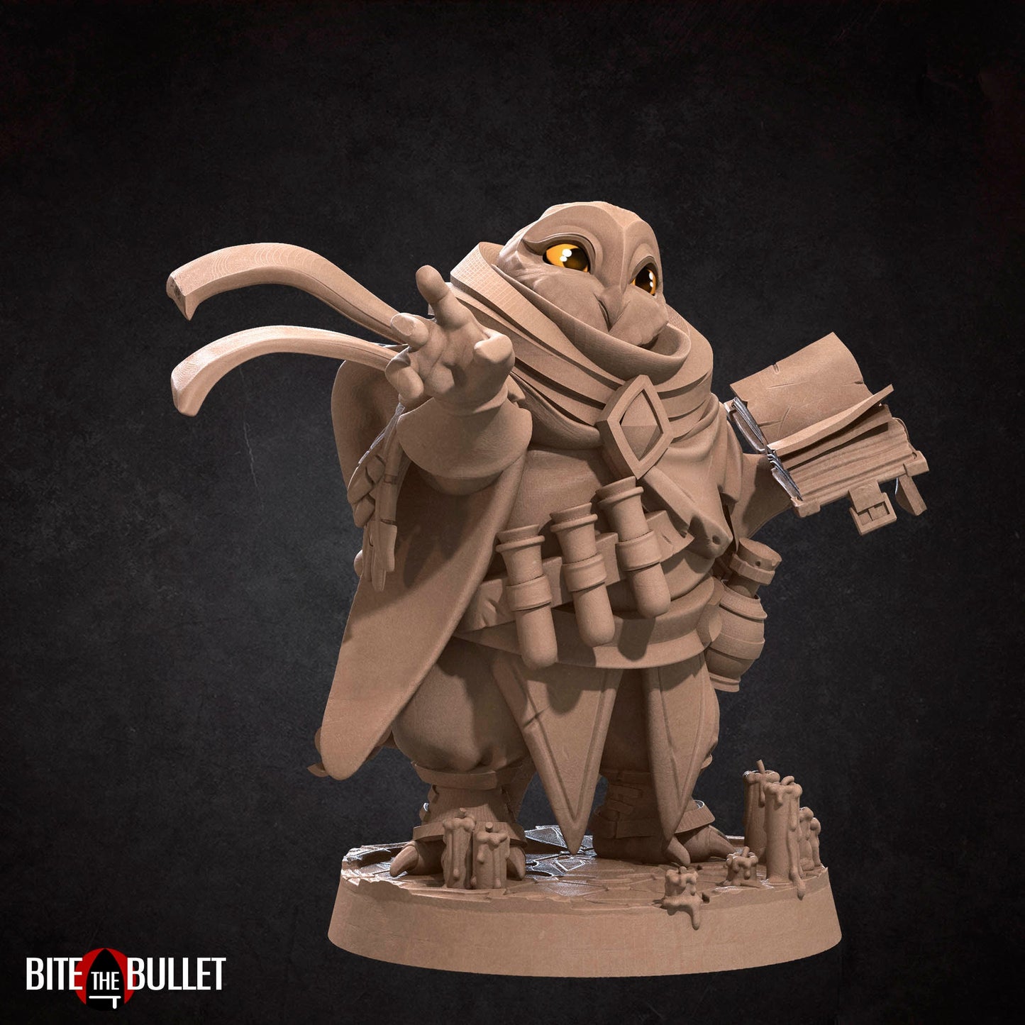 Owlfolk wizard (anthropomorphic owl) resin miniature by Bite the Bullet.