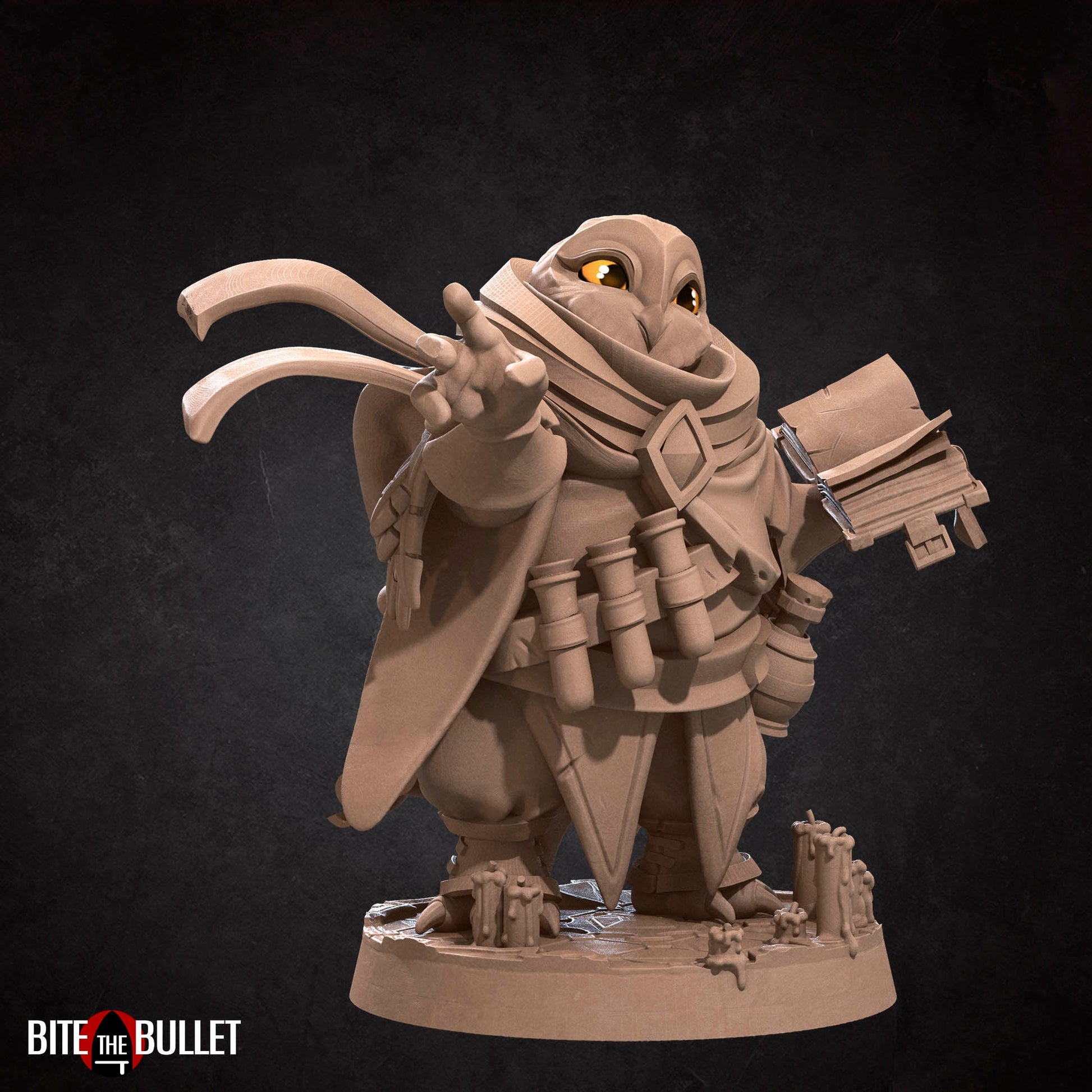 Owlfolk wizard (anthropomorphic owl) resin miniature by Bite the Bullet.