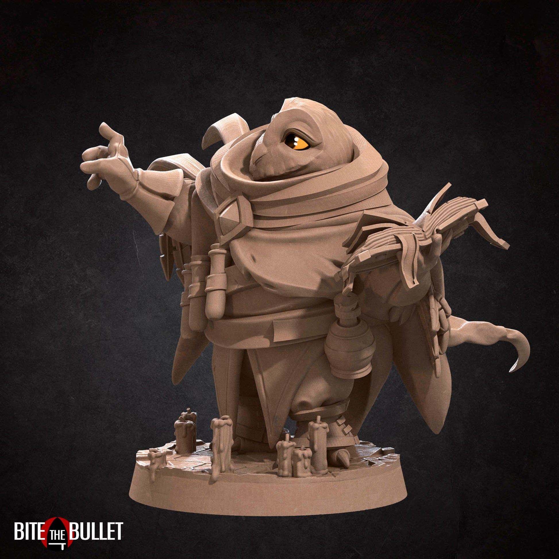 Owlfolk wizard (anthropomorphic owl) resin miniature by Bite the Bullet.