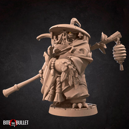 Owlfolk monk (anthropomorphic owl) resin miniature by Bite the Bullet.