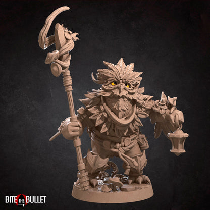 Owlfolk druid (anthropomorphic owl) resin miniature by Bite the Bullet.