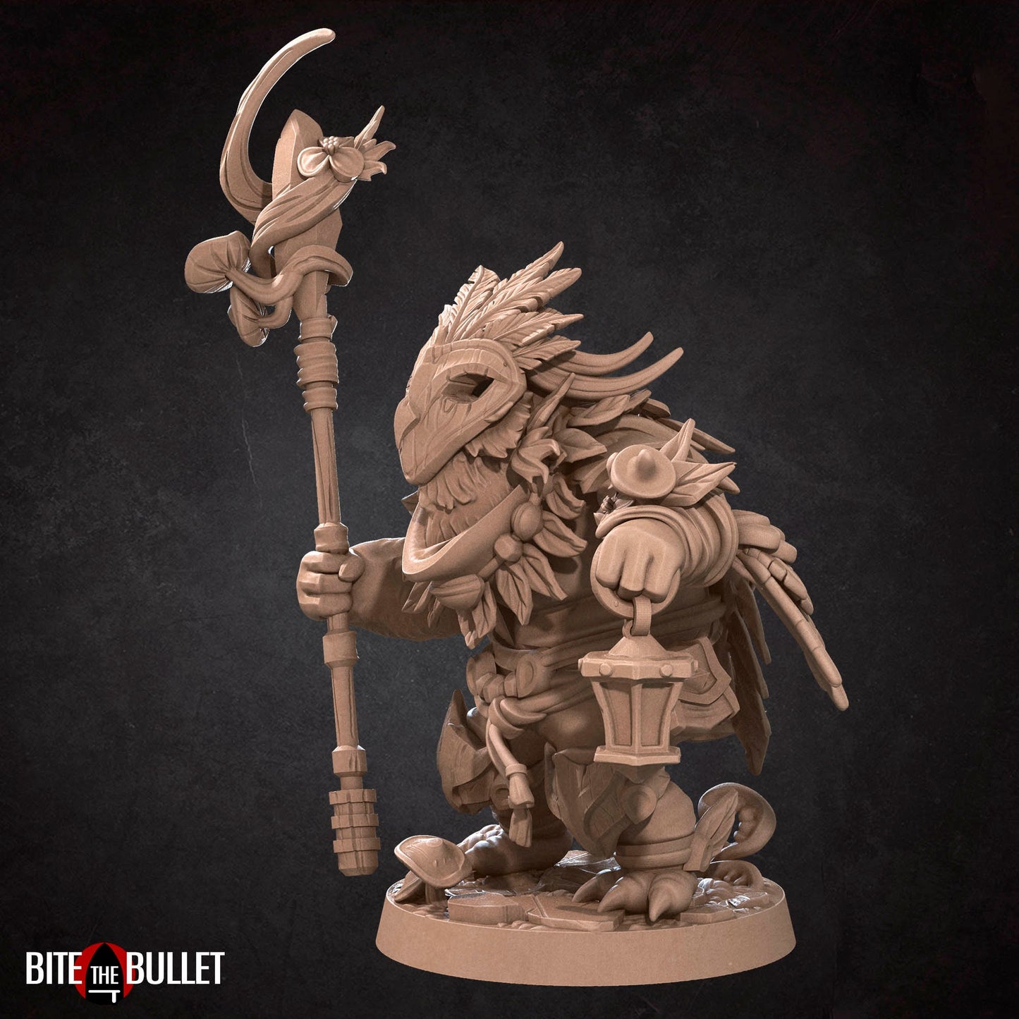 Owlfolk druid (anthropomorphic owl) resin miniature by Bite the Bullet.