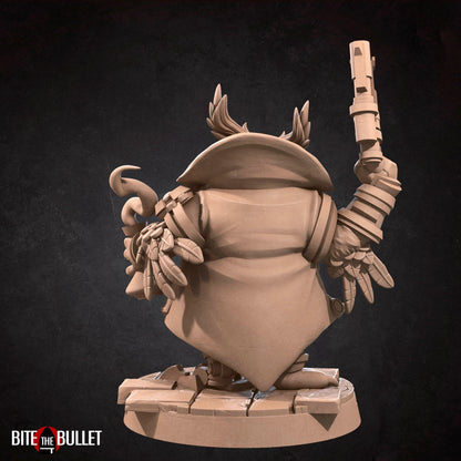 Owlfolk artificer/blacksmith (anthropomorphic owl) resin miniature by Bite the Bullet.