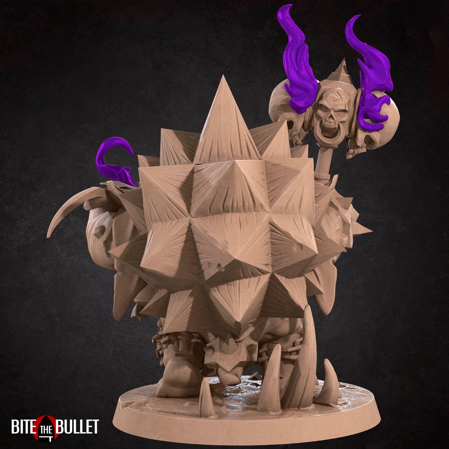 Anthropomorphic turtle warlock with a skull hammer and spell effect. Resin miniature by Bite the Bullet.